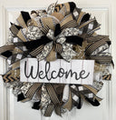 Farmhouse Welcome Wreath: Neutral Deco Mesh, Toile & Velvet Ribbons