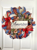 Patriotic Wreath, Rustic Country Flag Wreath, Fourth of July Wreath, Deluxe Flag Wreath, Red Cream and Blue Wreath, summer wreath