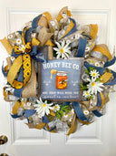 XL Everyday Honey Bee Wreath Front Door, Farmhouse All Seasons Wreath, Spring Wreath, Summer Deco Mesh