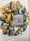 XL Everyday Honey Bee Wreath Front Door, Farmhouse All Seasons Wreath, Spring Wreath, Summer Deco Mesh