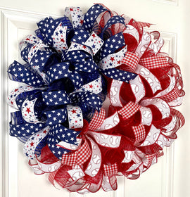 Baseball Wreath: Patriotic American Flag Decor, Stars & Stripes