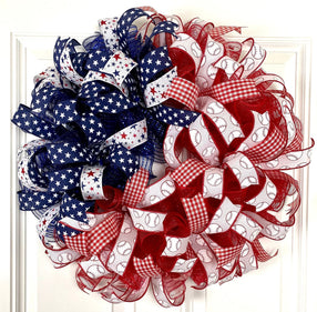 Baseball Wreath: Patriotic American Flag Decor, Stars & Stripes