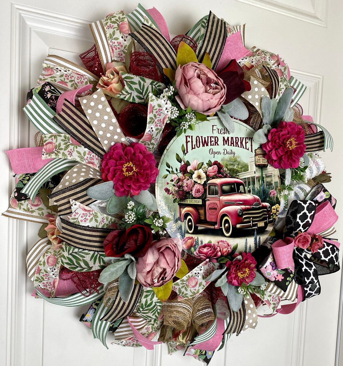 Everyday Wreath, Red Truck, Flower Market Summer Wreath, Home Decor, Farmhouse, All Season Wreath, Spring Wreath, Summer Deco Mesh