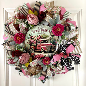 Everyday Wreath, Red Truck, Flower Market Summer Wreath, Home Decor, Farmhouse, All Season Wreath, Spring Wreath, Summer Deco Mesh