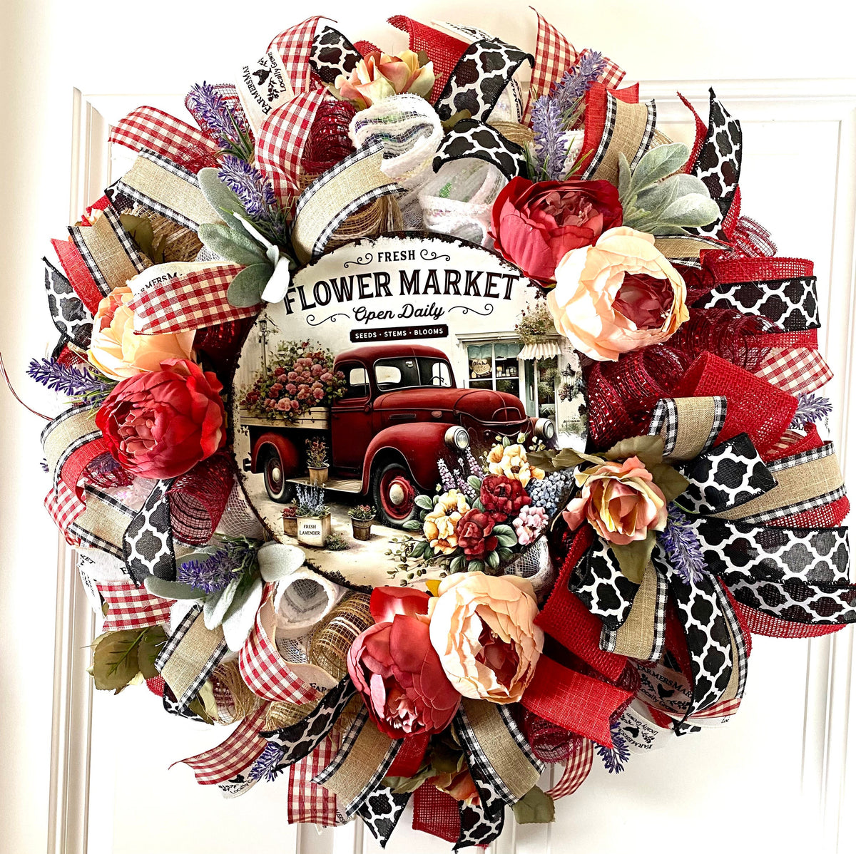 Everyday Wreath, Red Truck, Flower Market Summer Wreath, Home Decor, Farmhouse, All Season Wreath, Spring Wreath, Summer Deco Mesh