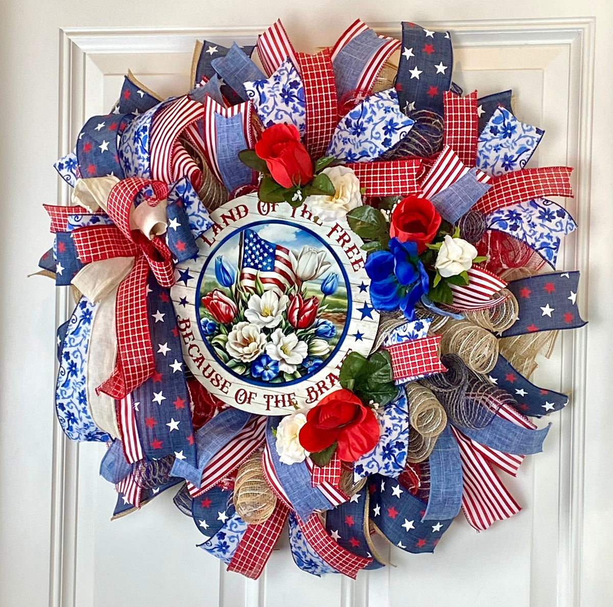 Patriotic Wreath, Summer Wreath, American Flag, Stars & Stripes, Everyday, Memorial Day, Double Doors, Flag, 4th of July, Summer Wreath