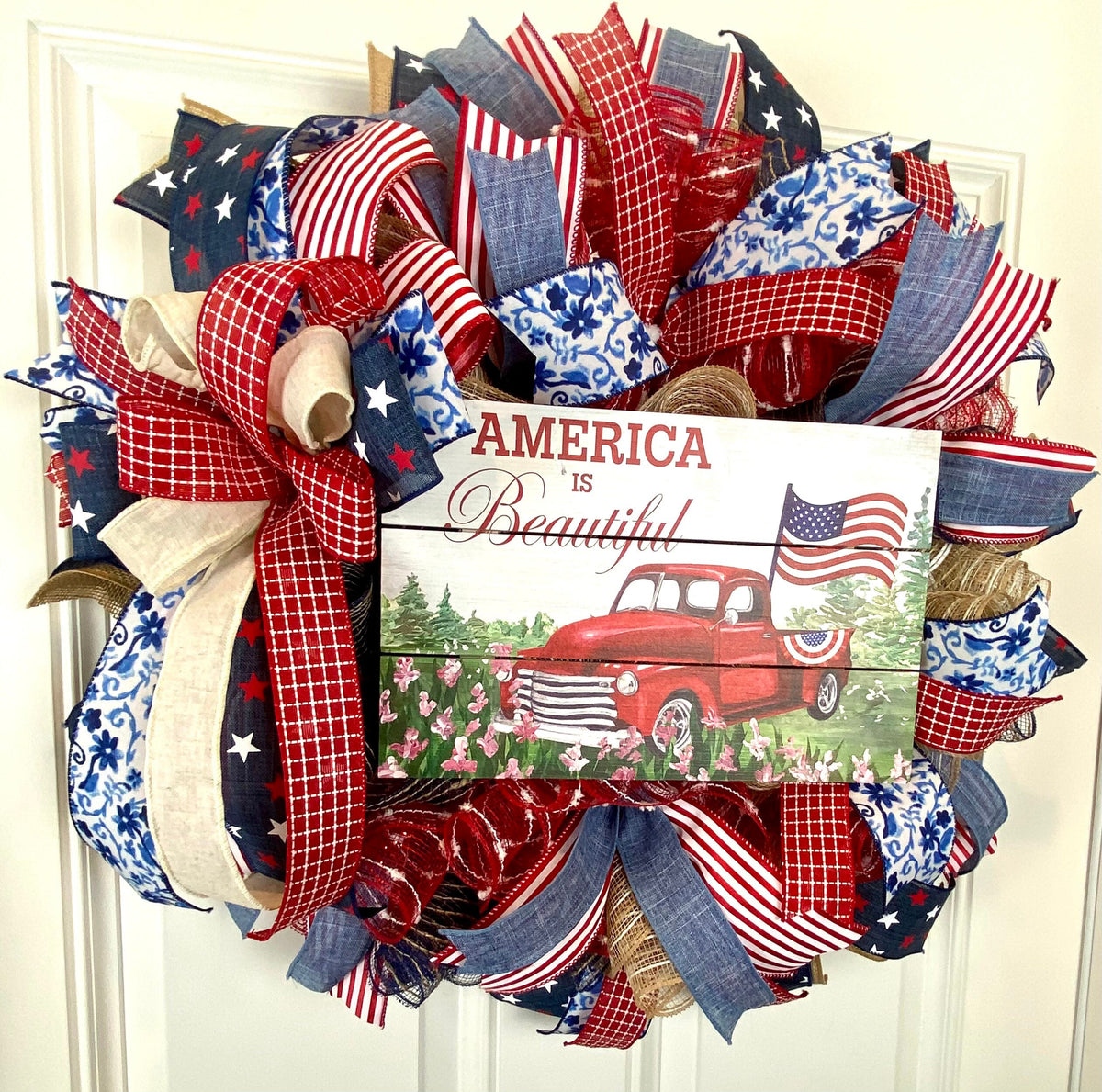 Patriotic Wreath, Summer Wreath, American Flag, Stars & Stripes, Everyday, Memorial Day, Double Doors, Flag, 4th of July, Summer Wreath