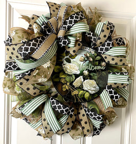 Summer Wreath Front Door, Farmhouse Stained Glass Wreath, Everyday Wreath, Summer Deco Mesh