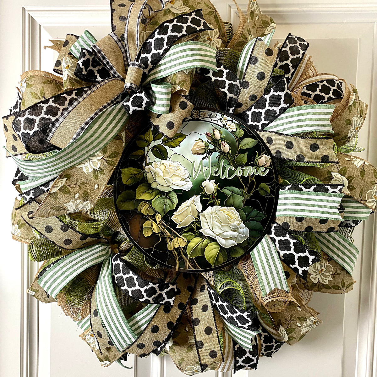 Summer Wreath Front Door, Farmhouse Stained Glass Wreath, Everyday Wreath, Summer Deco Mesh