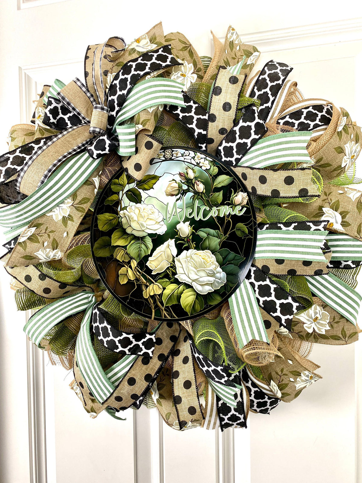 Summer Wreath Front Door, Farmhouse Stained Glass Wreath, Everyday Wreath, Summer Deco Mesh