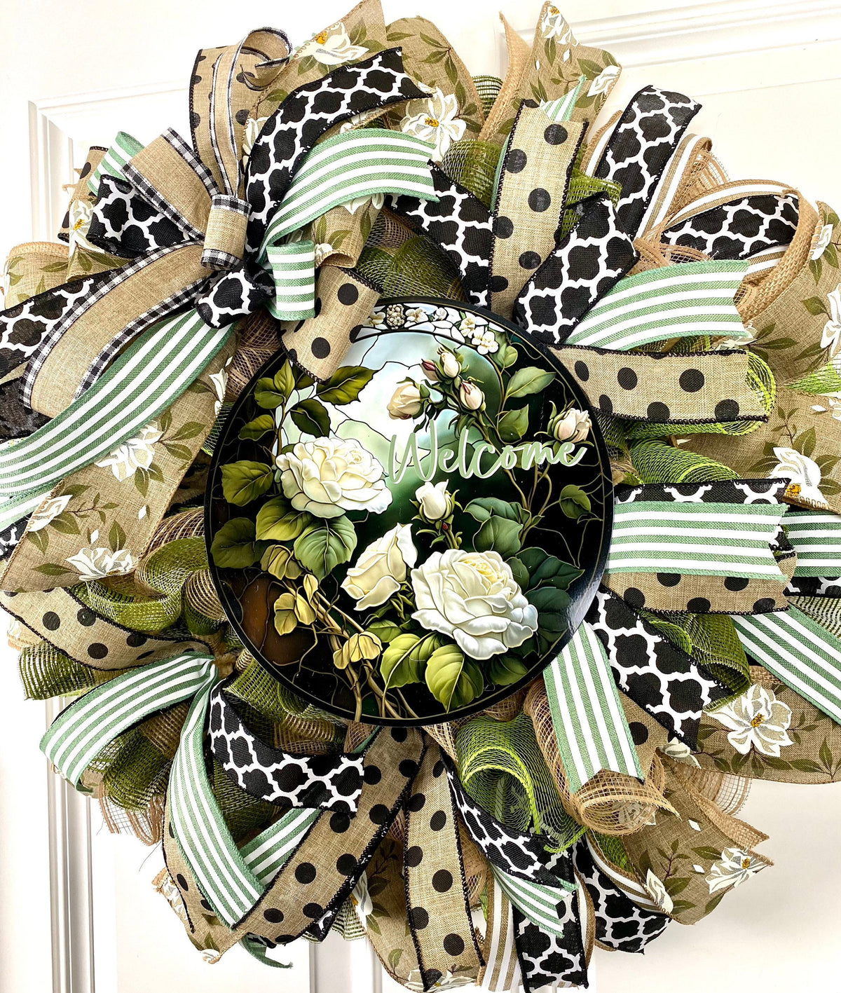 Summer Wreath Front Door, Farmhouse Stained Glass Wreath, Everyday Wreath, Summer Deco Mesh