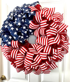 XL American Flag Wreath: Patriotic Red White and Blue Decor