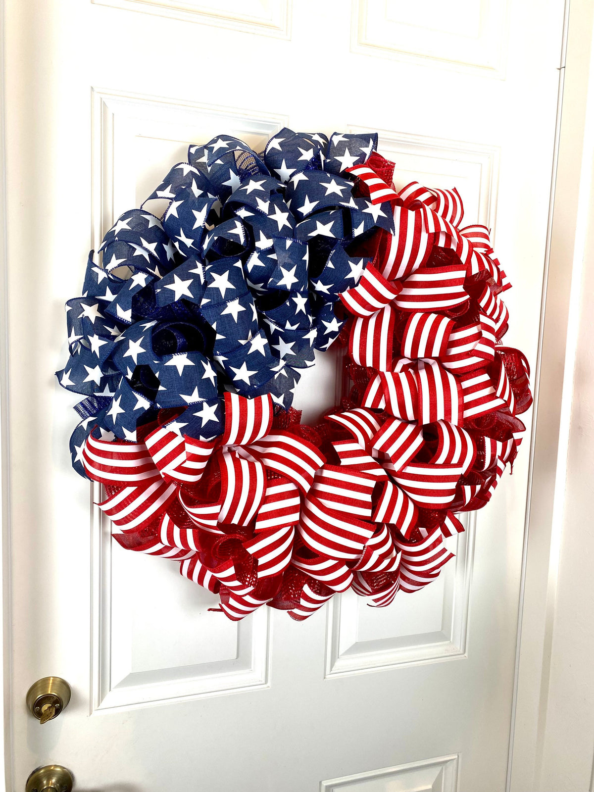 XL American Flag Wreath: Patriotic Red White and Blue Decor