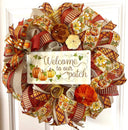 Fall Wreath, Farmhouse Pumpkin Wreath, Glam and Glitz, Traditional Autumn, Porch Decor, Welcome to our Patch