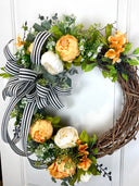 Summer Wreath, Peony Wreath, Tuscan Wreath, French Country Wreath, Spring wreath, Front Door Wreath, Summer Wreath