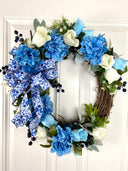 Blue & White Toile Floral Wreath, Farmhouse Decor