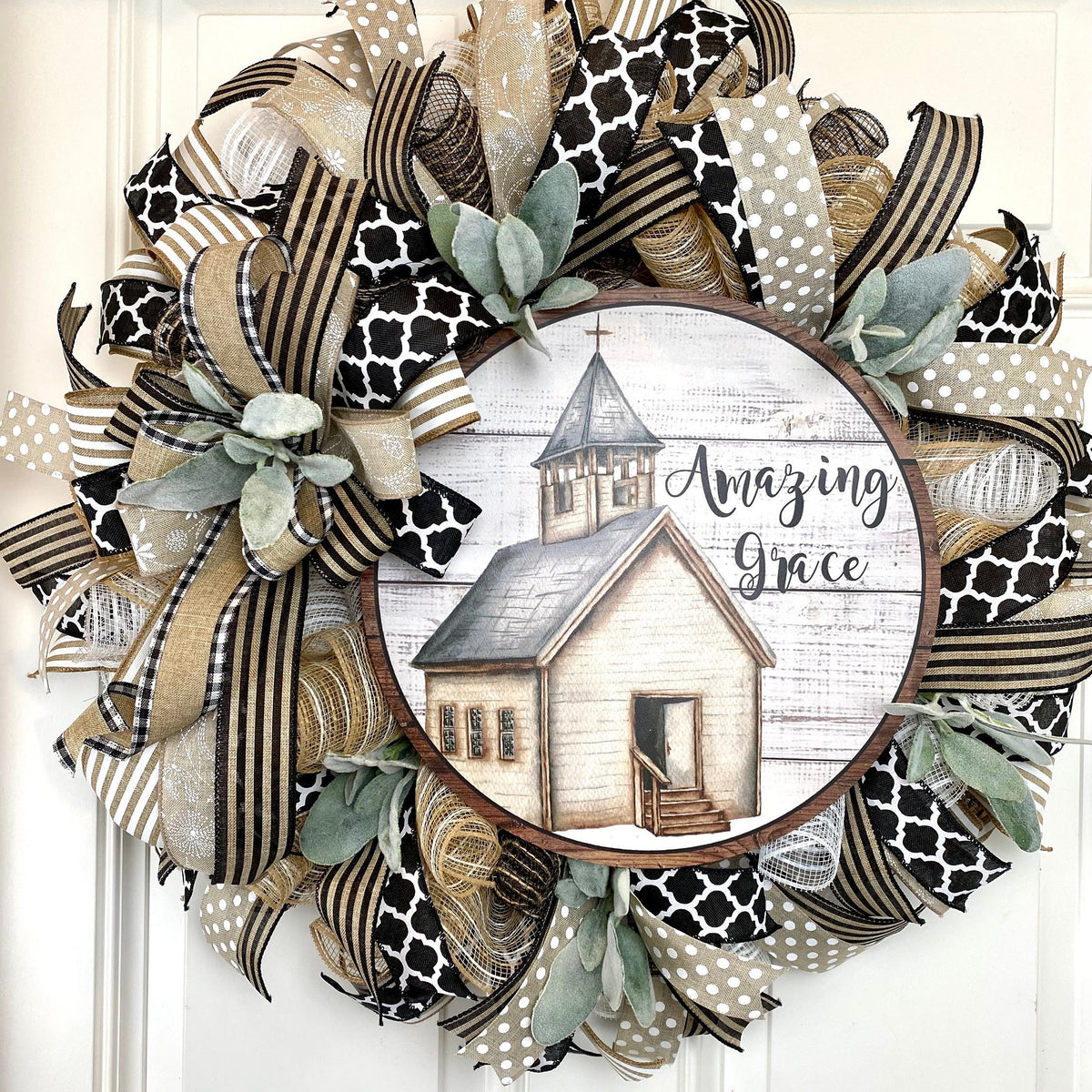 Farmhouse Wreath, Church, Amazing Grace Christian Decor, Summer Wreath Front Door, Farmhouse All Season Wreath, Summer