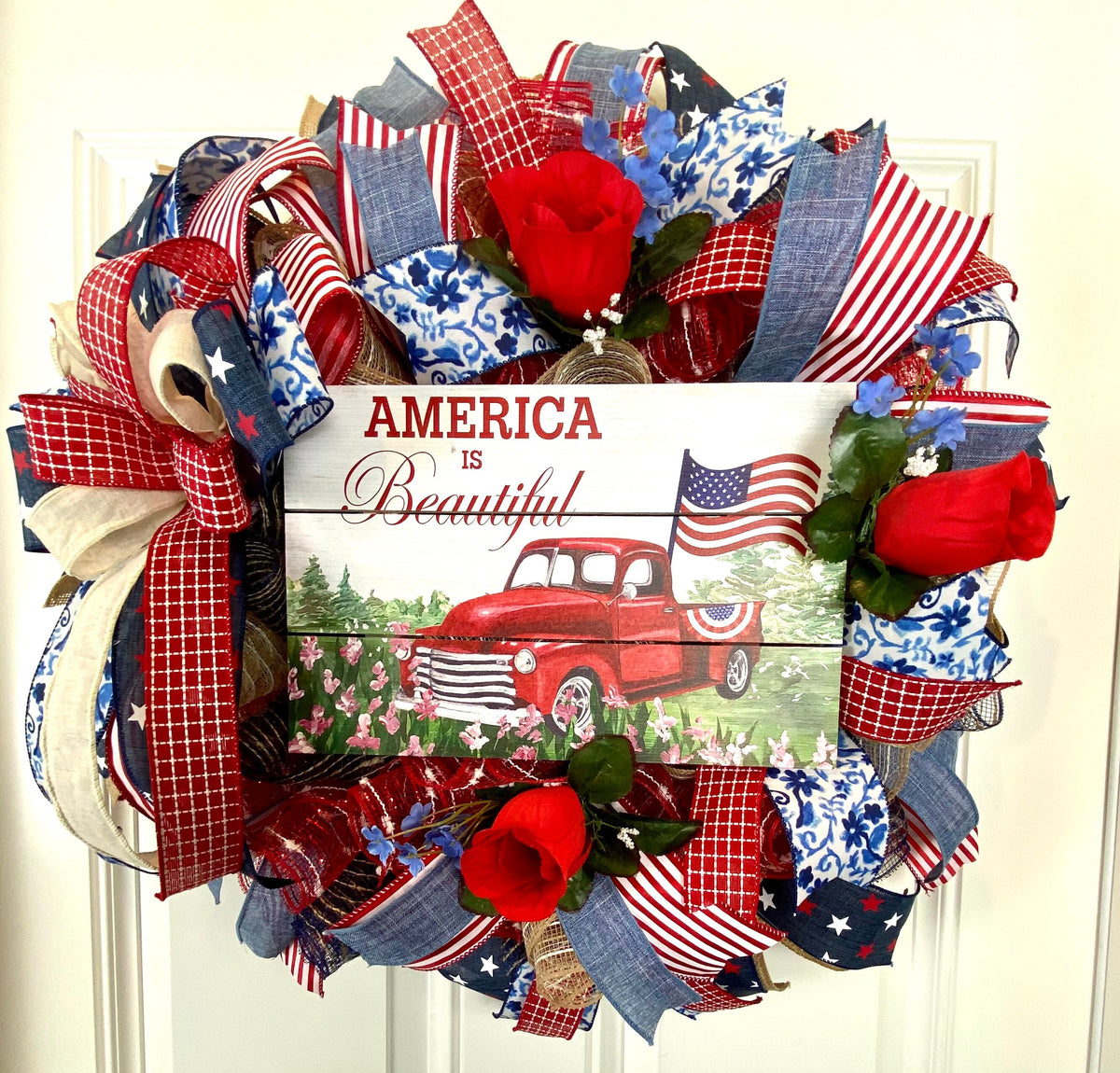 Patriotic Wreath, Summer Wreath, American Flag, Stars & Stripes, Everyday, Memorial Day, Double Doors, Flag, 4th of July, Summer Wreath