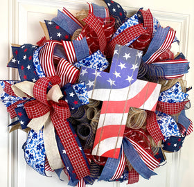 Patriotic Wreath, Summer Wreath, American Flag, Stars & Stripes, Everyday, Memorial Day, Double Doors, Flag, 4th of July, Summer Wreath