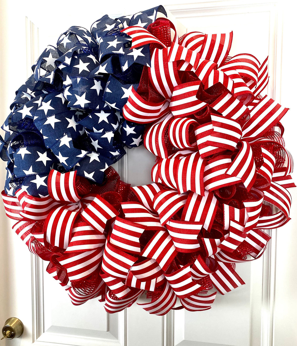 XL American Flag Wreath: Patriotic Red White and Blue Decor