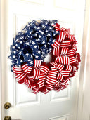XL American Flag Wreath: Patriotic Red White and Blue Decor