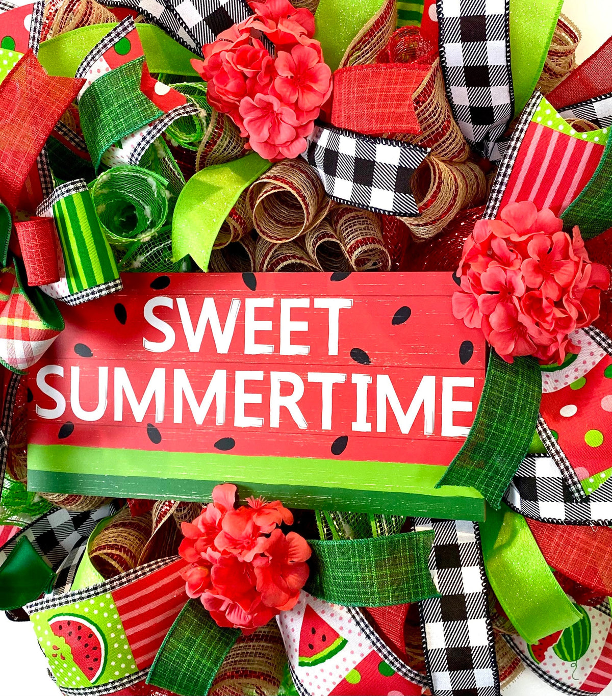 Watermelon Geranium Wreath - Summer Decoration for Door