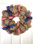 Burlap Patriotic Wreath: Vintage Flag Decor with Ribbons