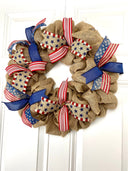 Burlap Patriotic Wreath: Vintage Flag Decor with Ribbons