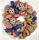 Burlap Patriotic Wreath: Vintage Flag Decor with Ribbons