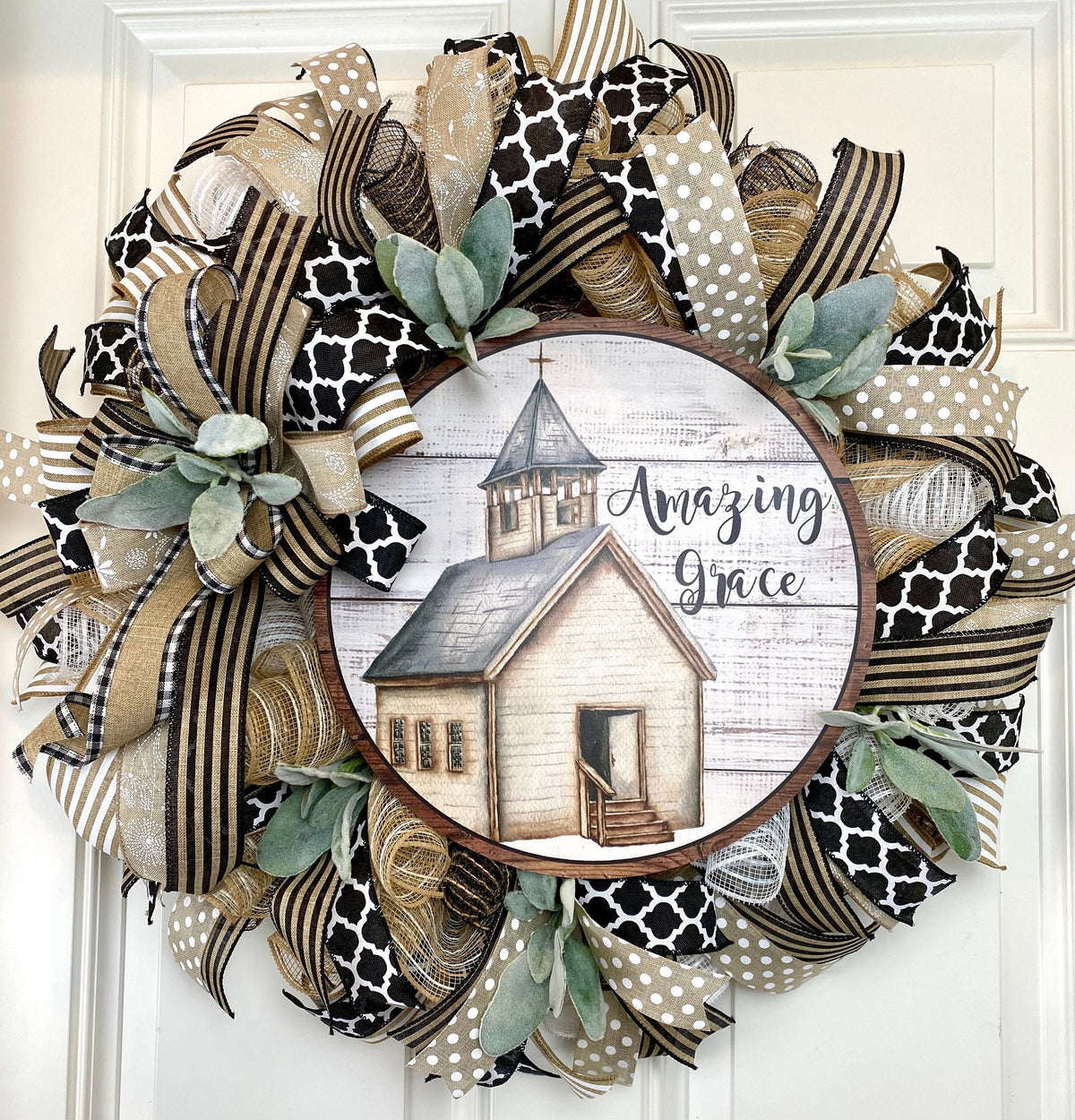 Farmhouse Wreath, Church, Amazing Grace Christian Decor, Summer Wreath Front Door, Farmhouse All Season Wreath, Summer