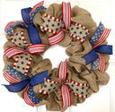 Burlap Patriotic Wreath: Vintage Flag Decor with Ribbons