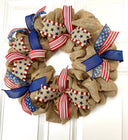 Burlap Patriotic Wreath: Vintage Flag Decor with Ribbons