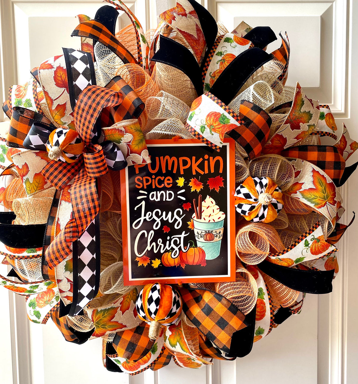 Fall Wreath for Front Door, Pumpkin Spice Jesus Christ, Christian Wreath, Thanksgiving Decor, Mesh Wreath