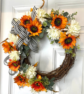 Fall Sunflower Mum Wreath Autumn Decor