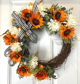 Fall Sunflower Mum Wreath Autumn Decor