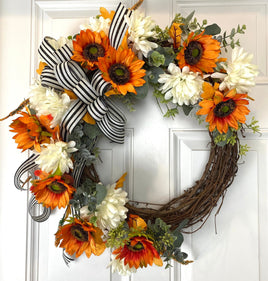 Fall Sunflower Wreath. Autumn Decor. Front Door Wreath