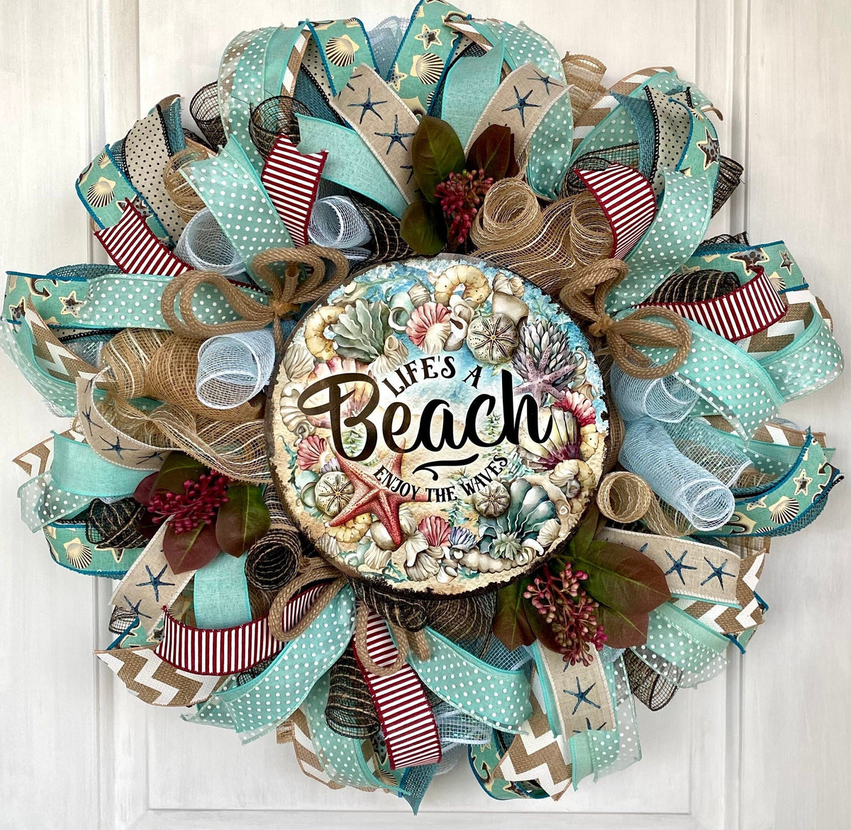 Shell Beach Wreath: Coastal Summer Cottage Front Door Decor