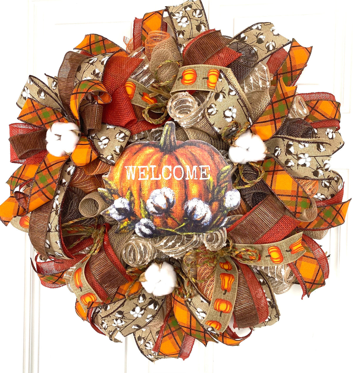 Fall Cotton Blossom Wreath: Farmhouse Pumpkin Thanksgiving Decor