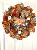 Fall Cotton Blossom Wreath: Farmhouse Pumpkin Thanksgiving Decor