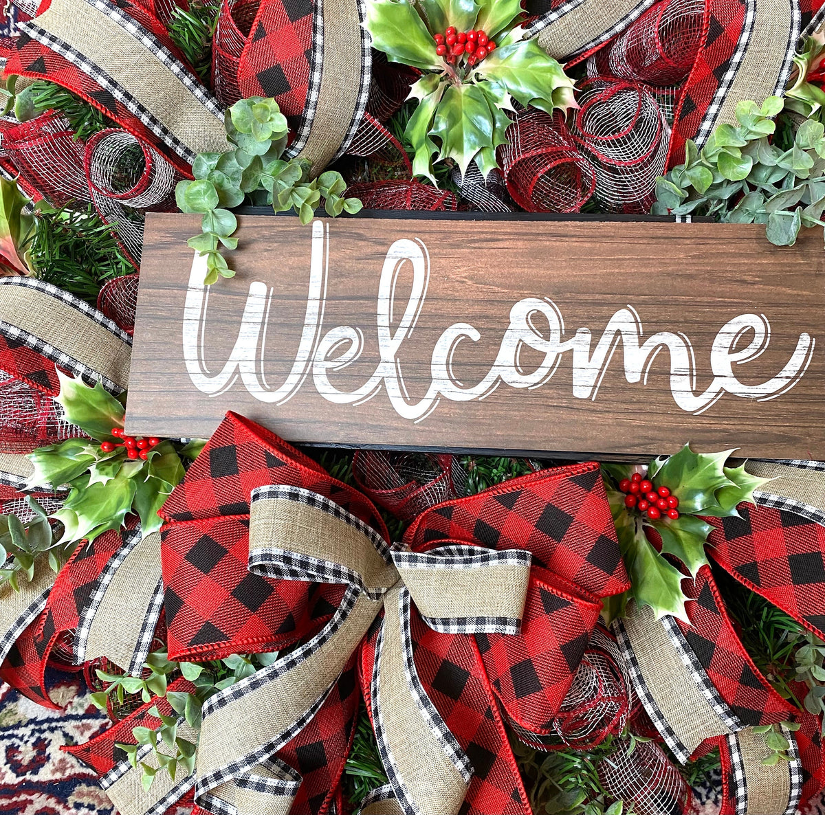 Buffalo Check Christmas Wreath: Farmhouse Front Door Decor