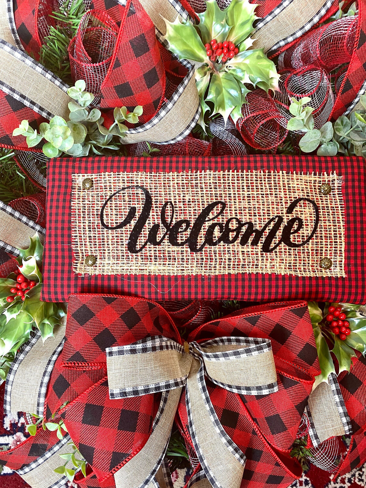 Buffalo Check Christmas Wreath: Farmhouse Front Door Decor