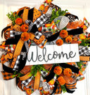 Fall Wreath, Pumpkin, Buffalo check, Farmhouse Deco, Traditional Autumn, Front Door decor