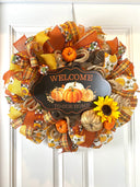 Fall Wreath, Farmhouse decor, Pumpkin decor, deco mesh wreath, Fall wreath for front door, fall decor, double door wreath