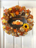 Fall Wreath, Farmhouse decor, Pumpkin decor, deco mesh wreath, Fall wreath for front door, fall decor, double door wreath