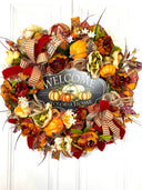 Fall Wreath,  Pumpkin, Floral Wreath, Pumpkin decor, deco mesh wreath, Fall wreath for front door, fall decor