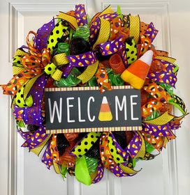 Candy Corn Halloween Wreath: Cheerful Fall Door Decor