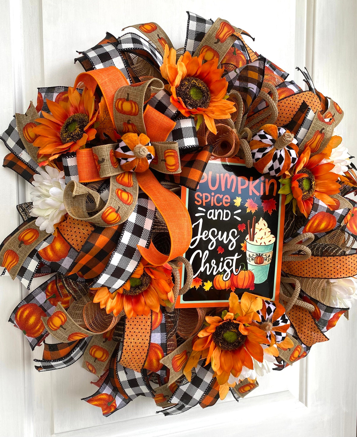 Fall Wreath, Farmhouse, Pumpkin Spice Jesus Christ, Christian Wreath, Thanksgiving Decor, Mesh Wreath