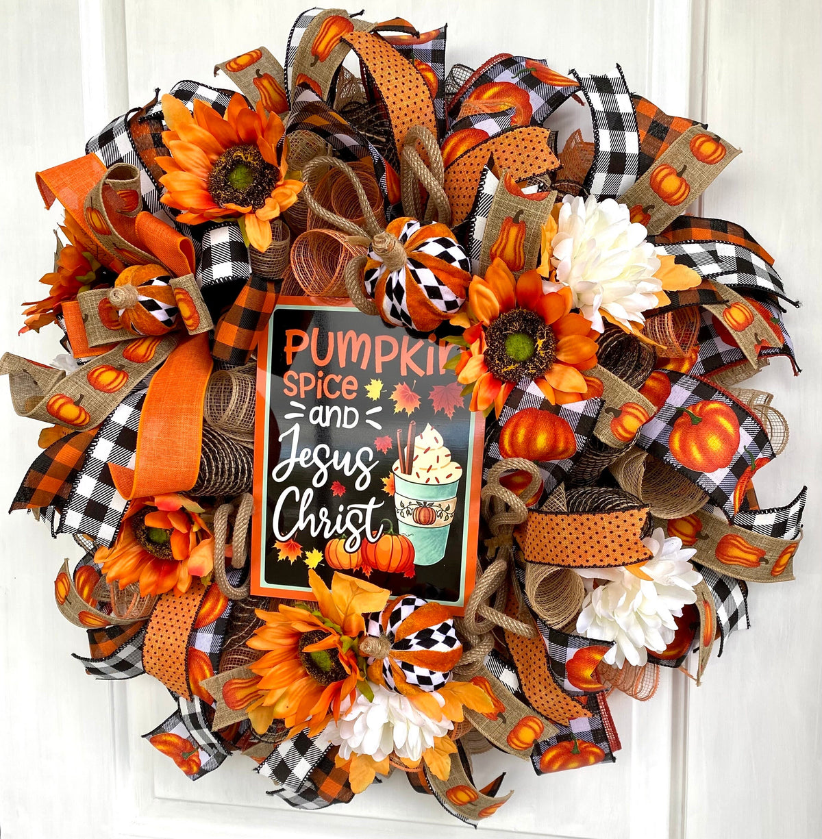 Fall Wreath, Farmhouse, Pumpkin Spice Jesus Christ, Christian Wreath, Thanksgiving Decor, Mesh Wreath