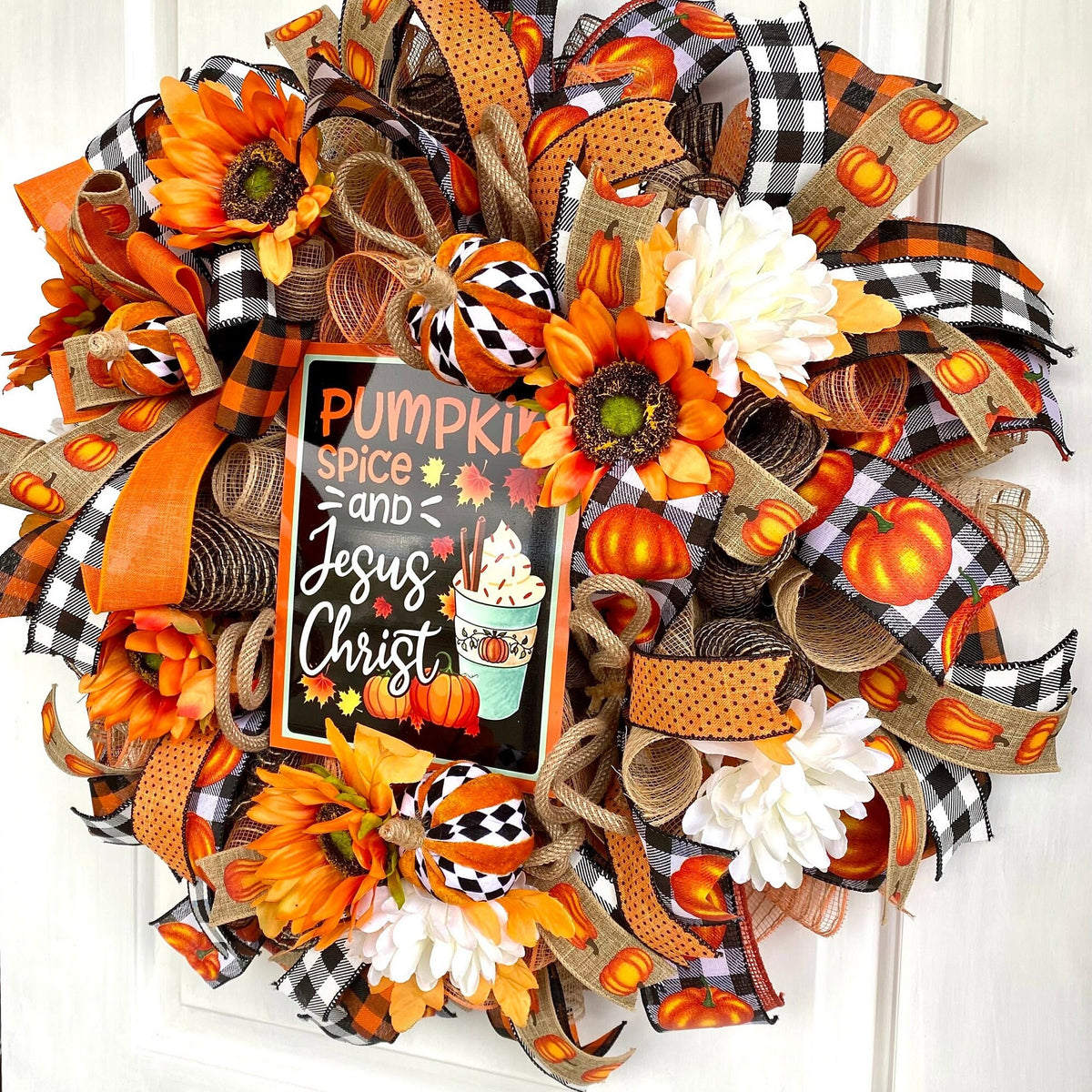 Fall Wreath, Farmhouse, Pumpkin Spice Jesus Christ, Christian Wreath, Thanksgiving Decor, Mesh Wreath