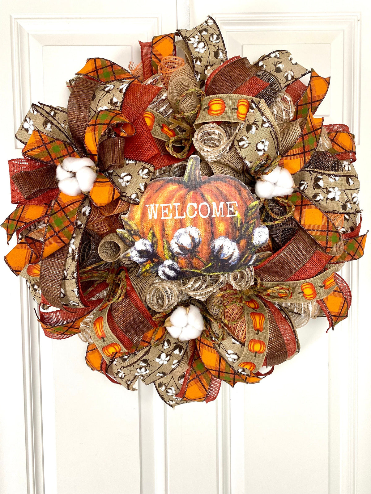 Fall Cotton Blossom Wreath: Farmhouse Pumpkin Thanksgiving Decor